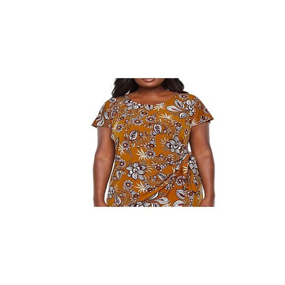 Robbie Bee Women's Plus Floral Side Tie Dress Brown Size XXXL - Picture 2 of 3